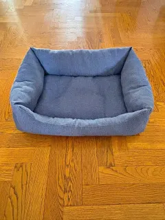 Rectangular soft grey-blue dog bed