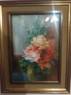 Oil painting on canvas - roses in vase