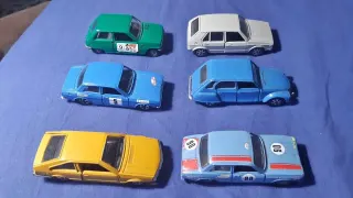 Lot 6 vintage Burago/Corgi cars - Fiat, Renault