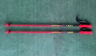 Pair of Leki red ski poles with baskets