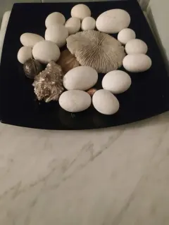 Centro tavola decorativo - uova di pietra e conchiglie