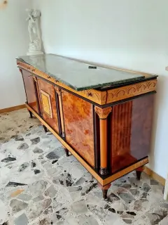 Antique sideboard with green marble top - inlaid