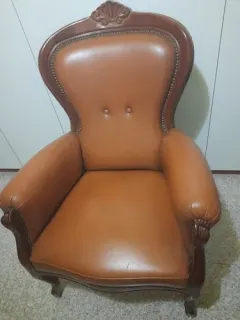 Louis XVI style armchair faux leather wood carvings