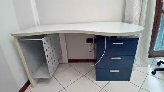 Curved corner desk blue-grey with drawers