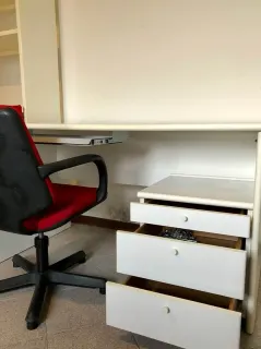 White desk with drawers + black chair - study set