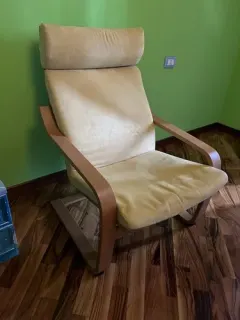Beige IKEA Poäng armchair with wooden frame