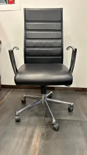 Tall black leather office armchair - chrome base