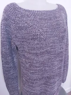 Heathered grey-purple sweater with wide neckline