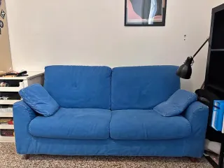 2-seater blue fabric sofa - removable covers