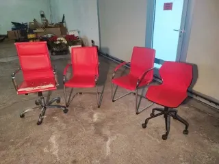 Set of 4 red faux leather office chairs