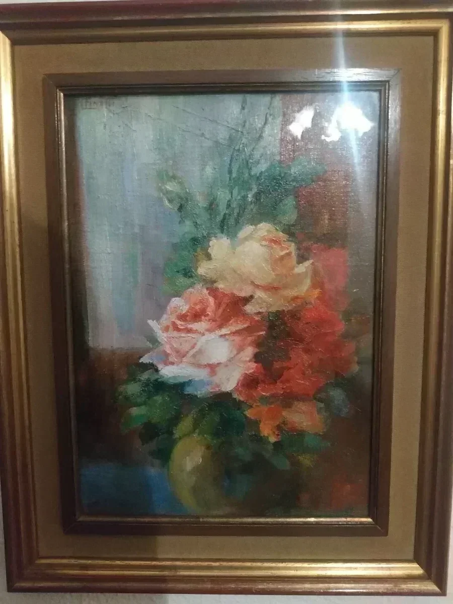 Oil painting on canvas - roses in vase