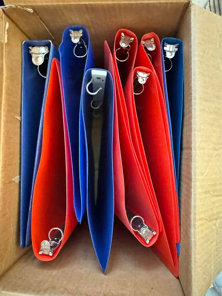 Lotto cartelline con clip blu e rosse