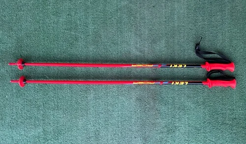 Pair of Leki red ski poles with baskets