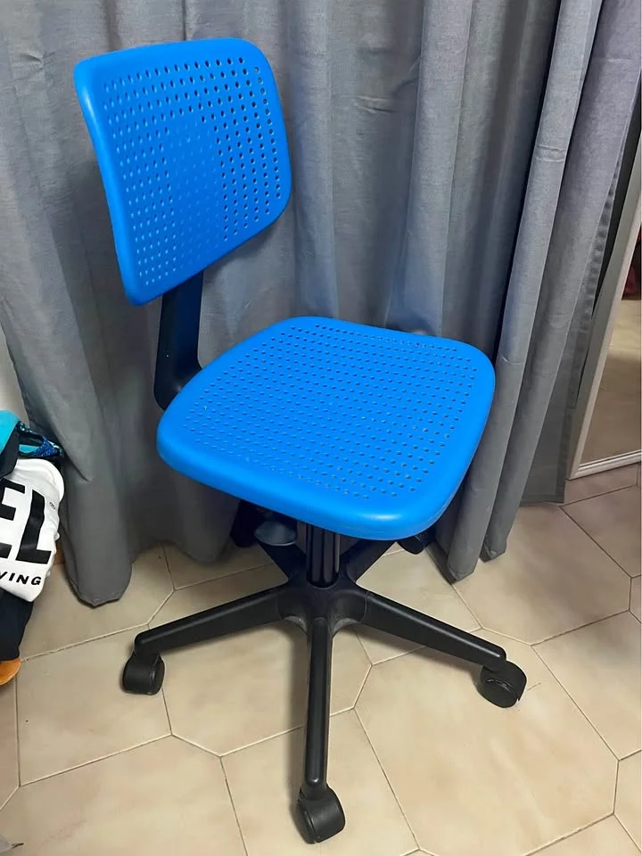 Blue plastic study chair - on wheels