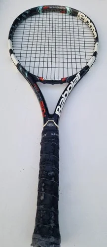 Babolat black tennis racket with sport graphics