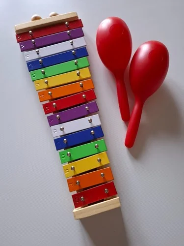 Xilofono colorato per bambini con maracas rosse