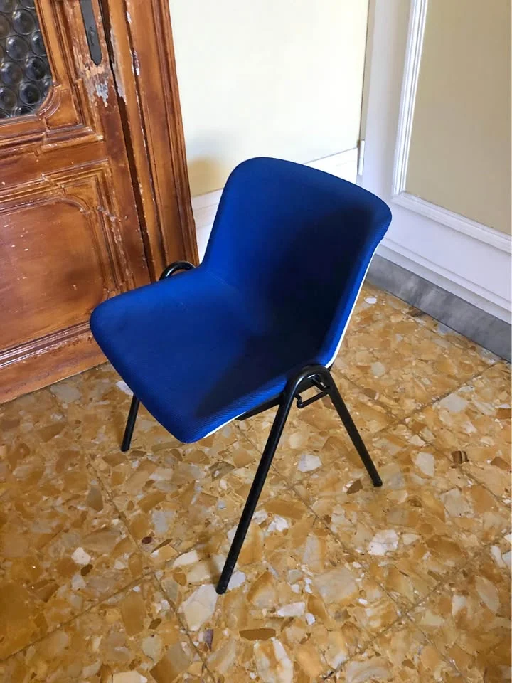 Stackable blue fabric chair - metal frame