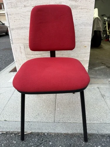 Red chair without wheels black metal frame