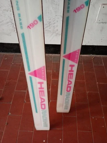 Vintage Head Racing 190 white skis green and pink decoration