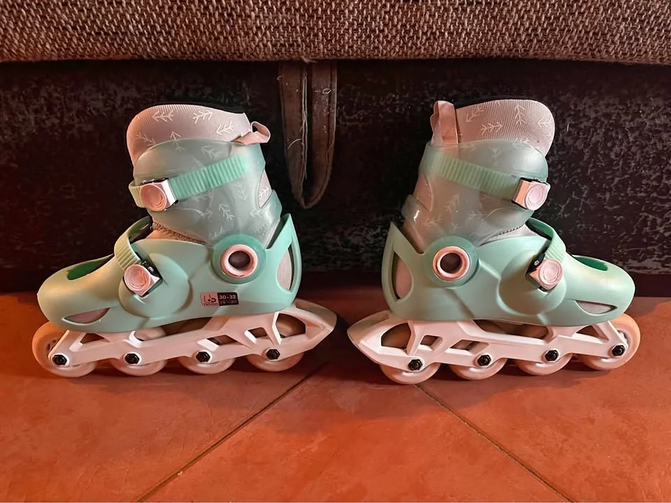 Pattini in linea bambina menta/rosa - regolabili