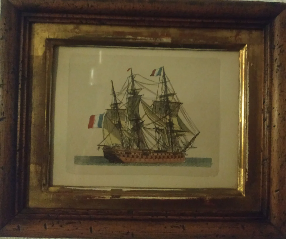 Framed French sailing ship print - wall art
