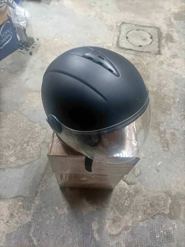 Open-face matte black motorcycle/scooter helmet - with visor