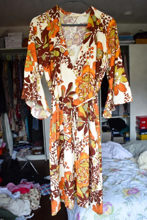 Vintage 70s orange floral dress