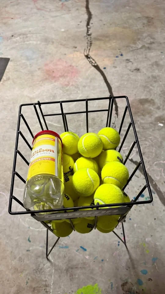 Cesto raccogli-palline + ~30 palline Wilson