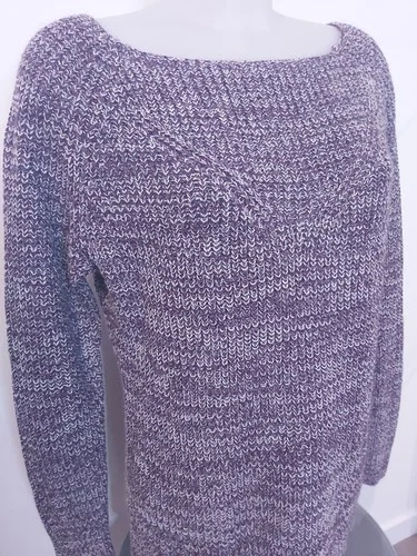 Heathered grey-purple sweater with wide neckline