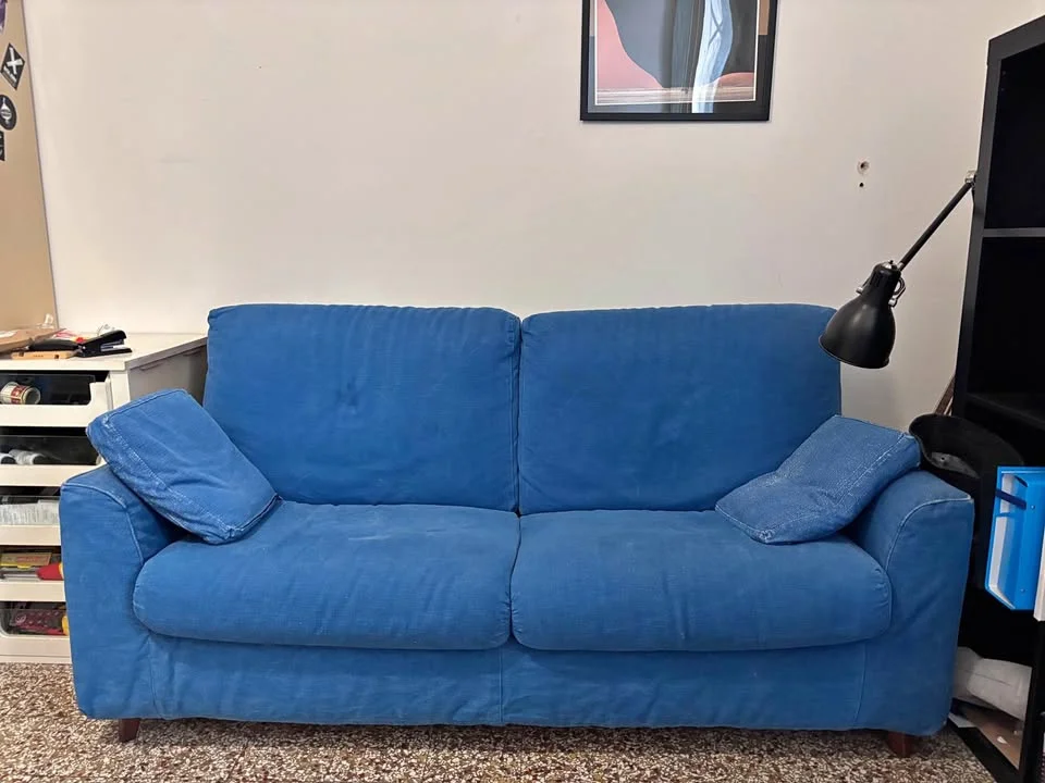 2-seater blue fabric sofa - removable covers