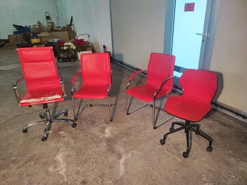 Set of 4 red faux leather office chairs